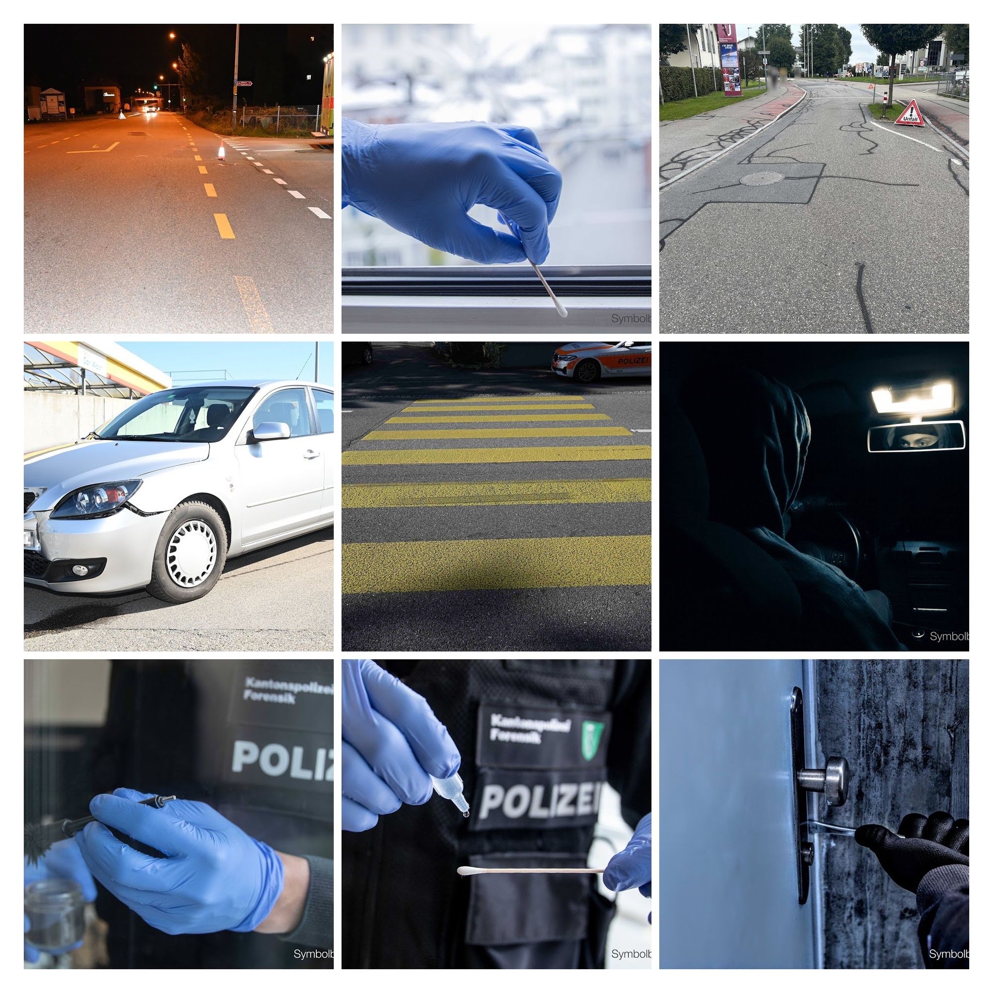 Eine Collage aus verschiedenen Bildern eines Polizeibeamten