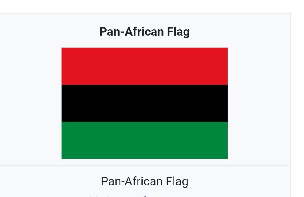 Image of the pan african flag. 3 horizontal stripes. The top is red, the middle is black, the bottom is green