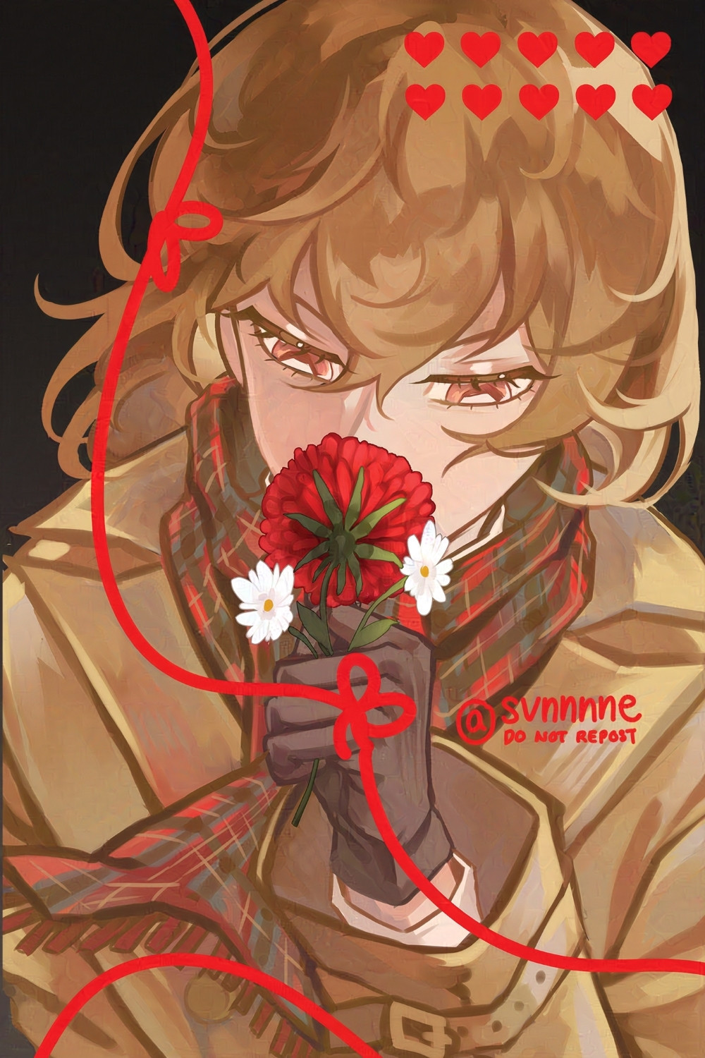 depicts goro akechi in his third semester uniform with a red string of fate on his left hand ring finger. 
--
#akeshu #shuake #明主 #主明
#svnart
