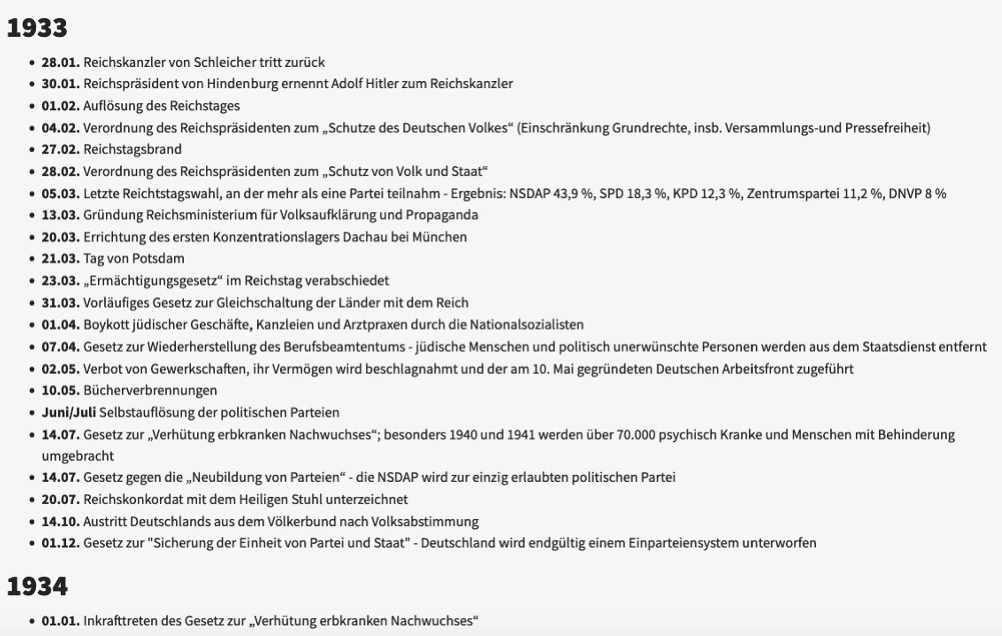 Das Jahr 1933 war entscheidend für den Aufstiegs des Adolf H. Vom Reichskanzler (30.01.) bis Gleichschaltung (01.12) alles erledigt.