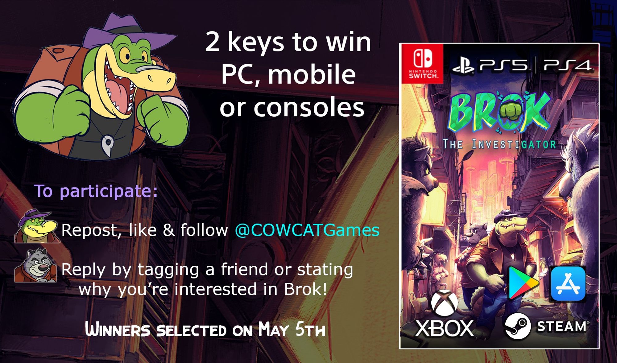 5 keys to win, winners selected on May 5th. To participate, repost, like & follow, and reply by taggins a friend of staying why you're interested in Brok