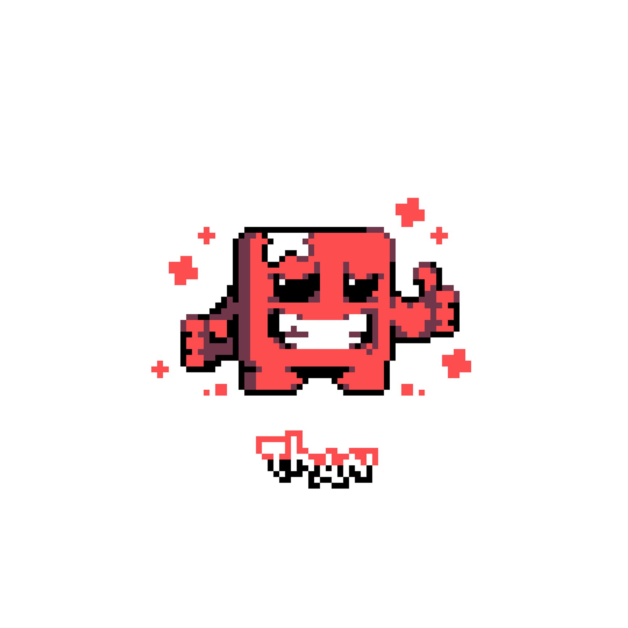 A pixel fanart of Meat Boy from the game Super Meat Boy. The Background is a solid color.