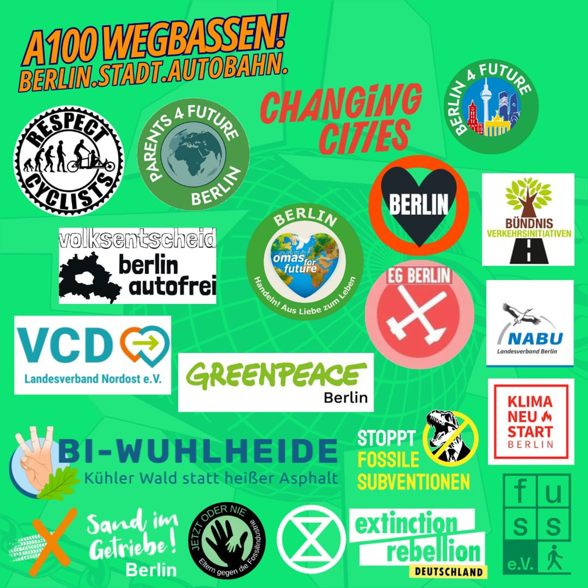 Unterstützende Initiativen und Verbände des Protestraves #A100wegbassen.