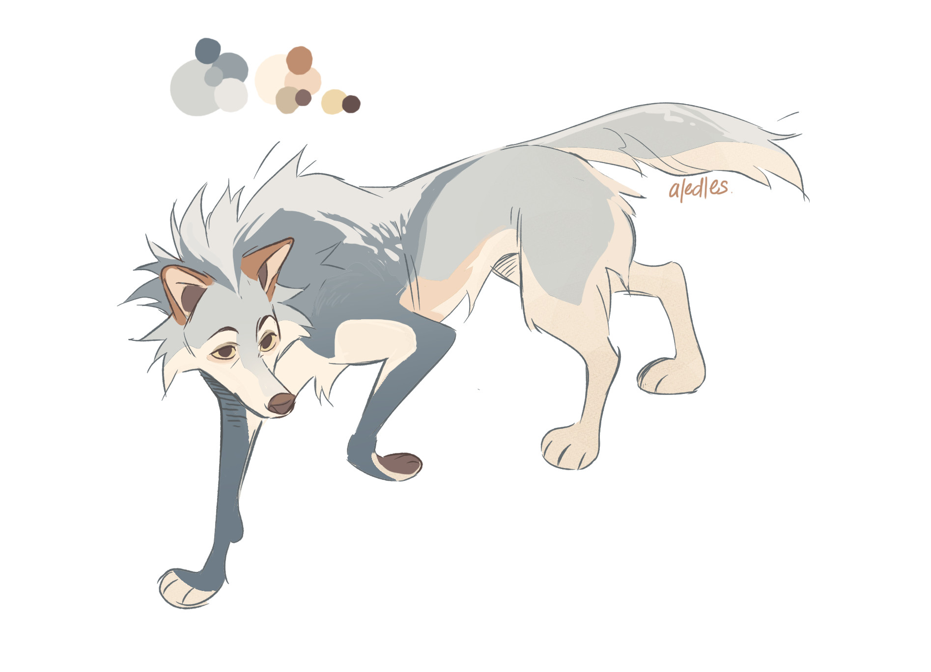 Dooddle of a blue/gray mexican wolf, cream tummy and brownish ears.