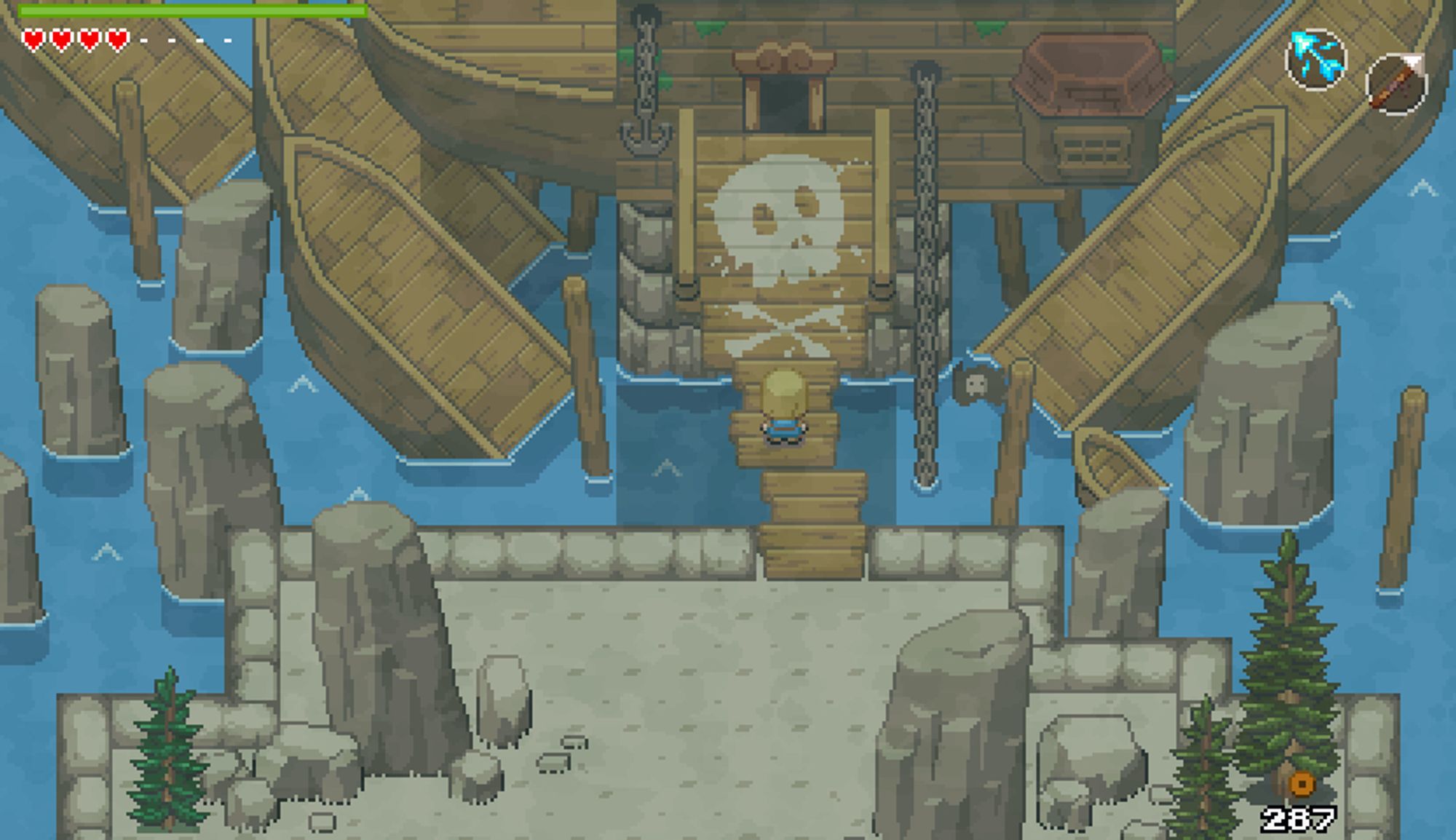 Screenshot of Ocean's Heart, the player by some wrecked pirate ships