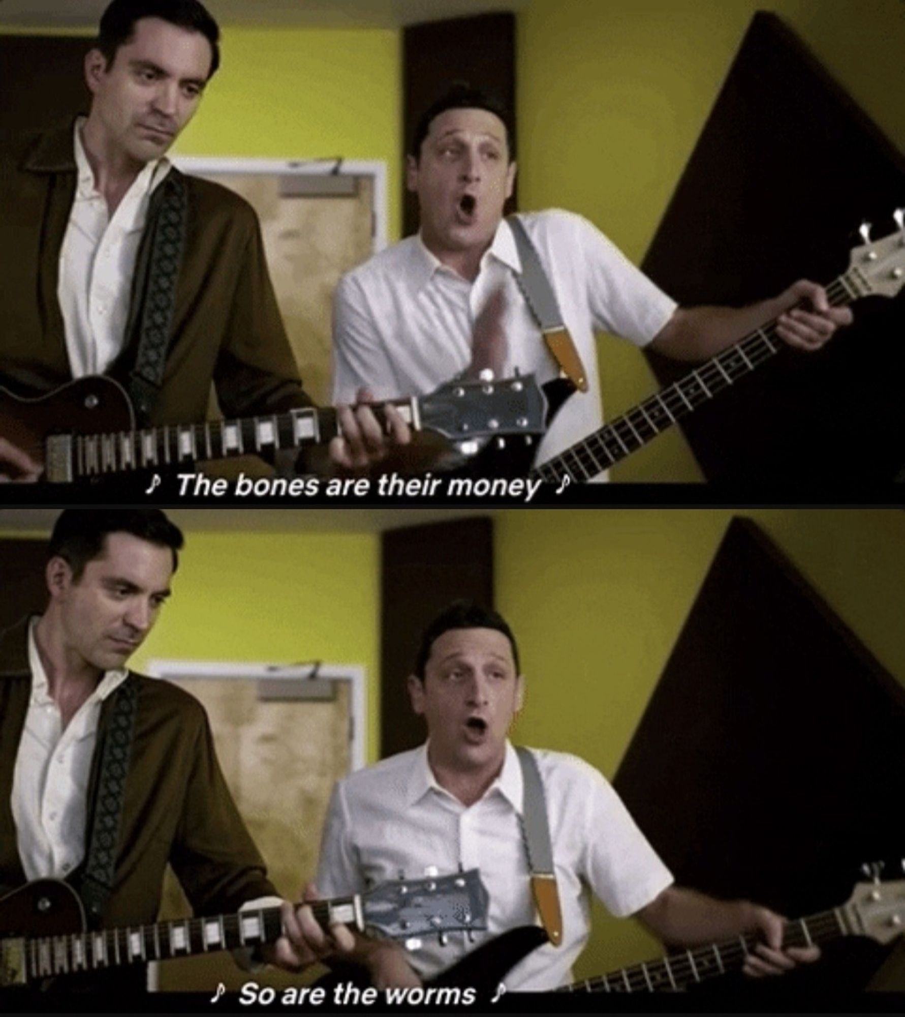 Tim Robinson on I Think You Should Leave singing "the bones are their money, so are the worms"