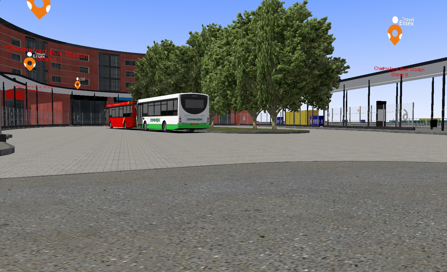 Chelmsford Bus Station, with static Enviro 200s, which features Chelmsford Shuttles and Stephensons Liveries