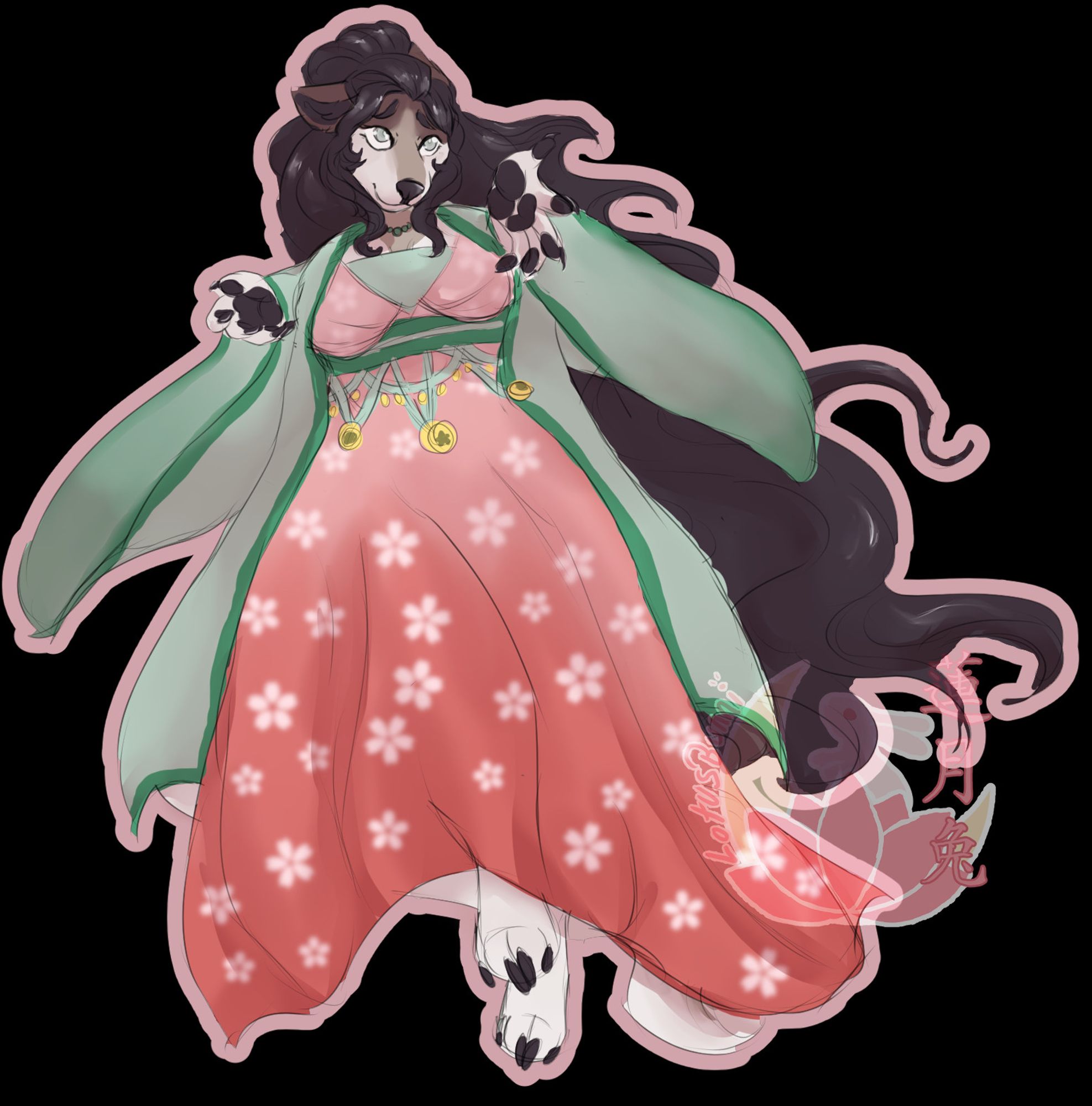 a wolf lady in a hanfu with her arms out-stretched to the viewer