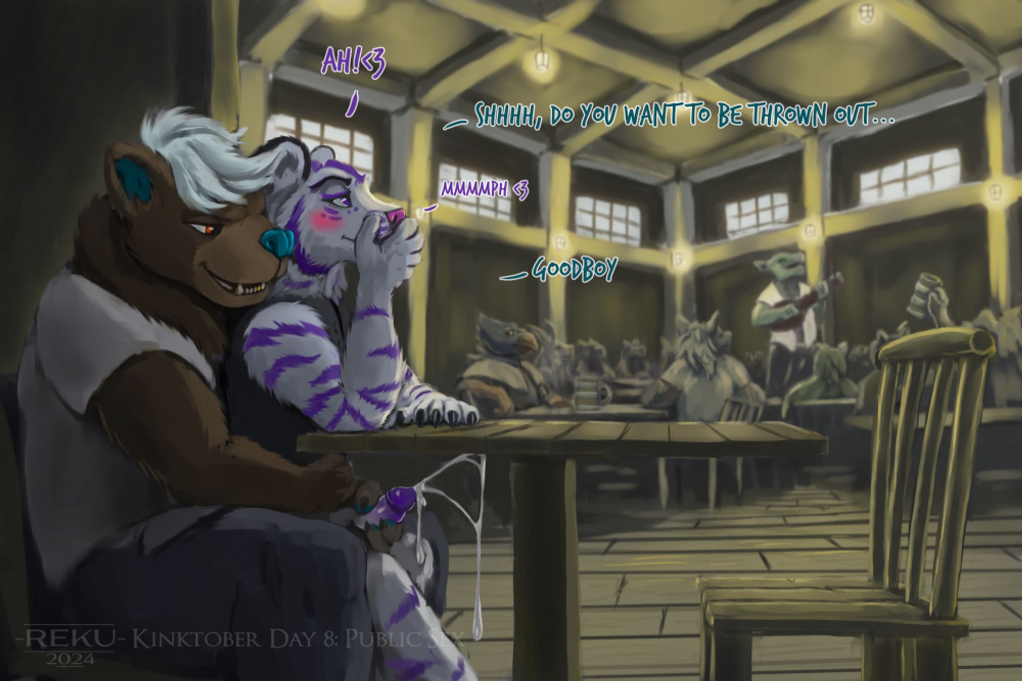 Tarin and Rowan getting horny in the corner of a tavern.