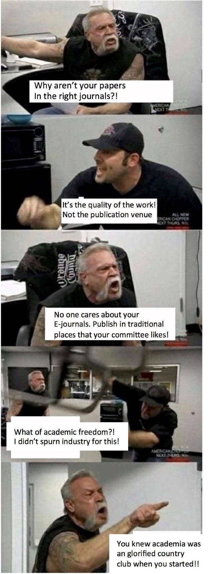 Why aren't your papers in the right journals?
It's the quality of the work, not the publication venue.
No one cares about your E-journals. Publish in traditional places that your committee likes.
What of academic freedom. I didn't spurn industry for this.
you knew academia was a glorified county club when you started.