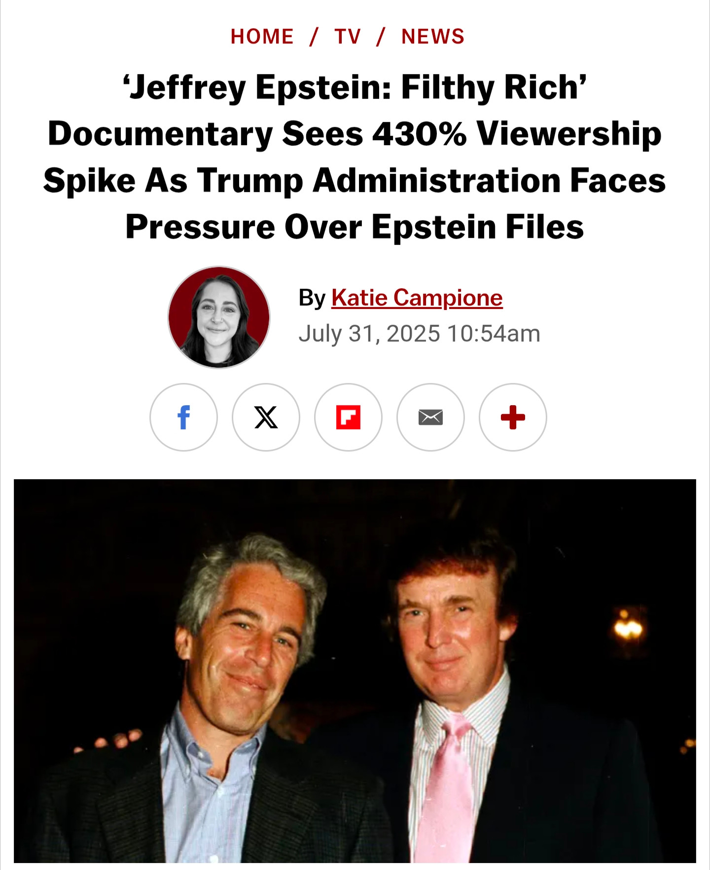 Jeffrey Epstein Filthy Rich Documentary sees 430% viewership spike.