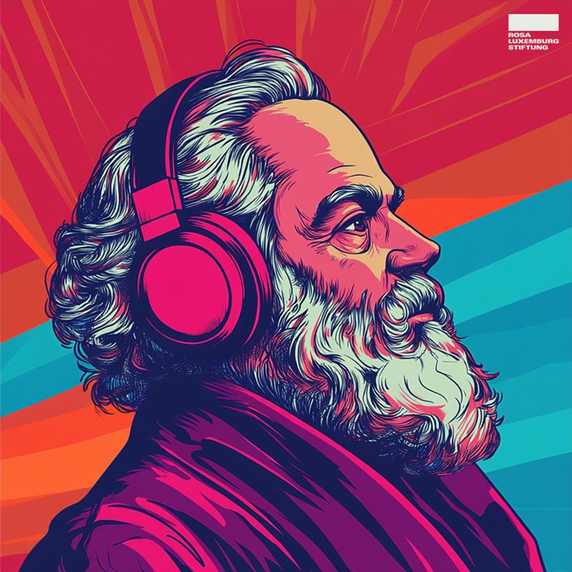 Eine Grafik von Karl-Marx-Mit Kopfhörern.