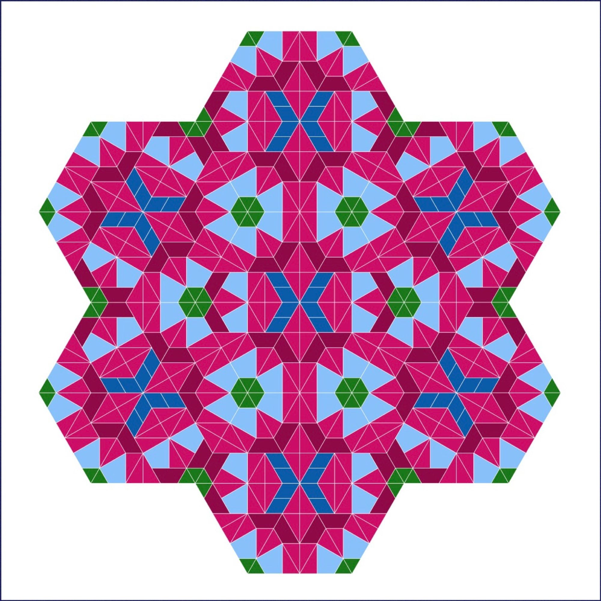 The image shows a digital design created by arranging six hexagons around a central hexagon.