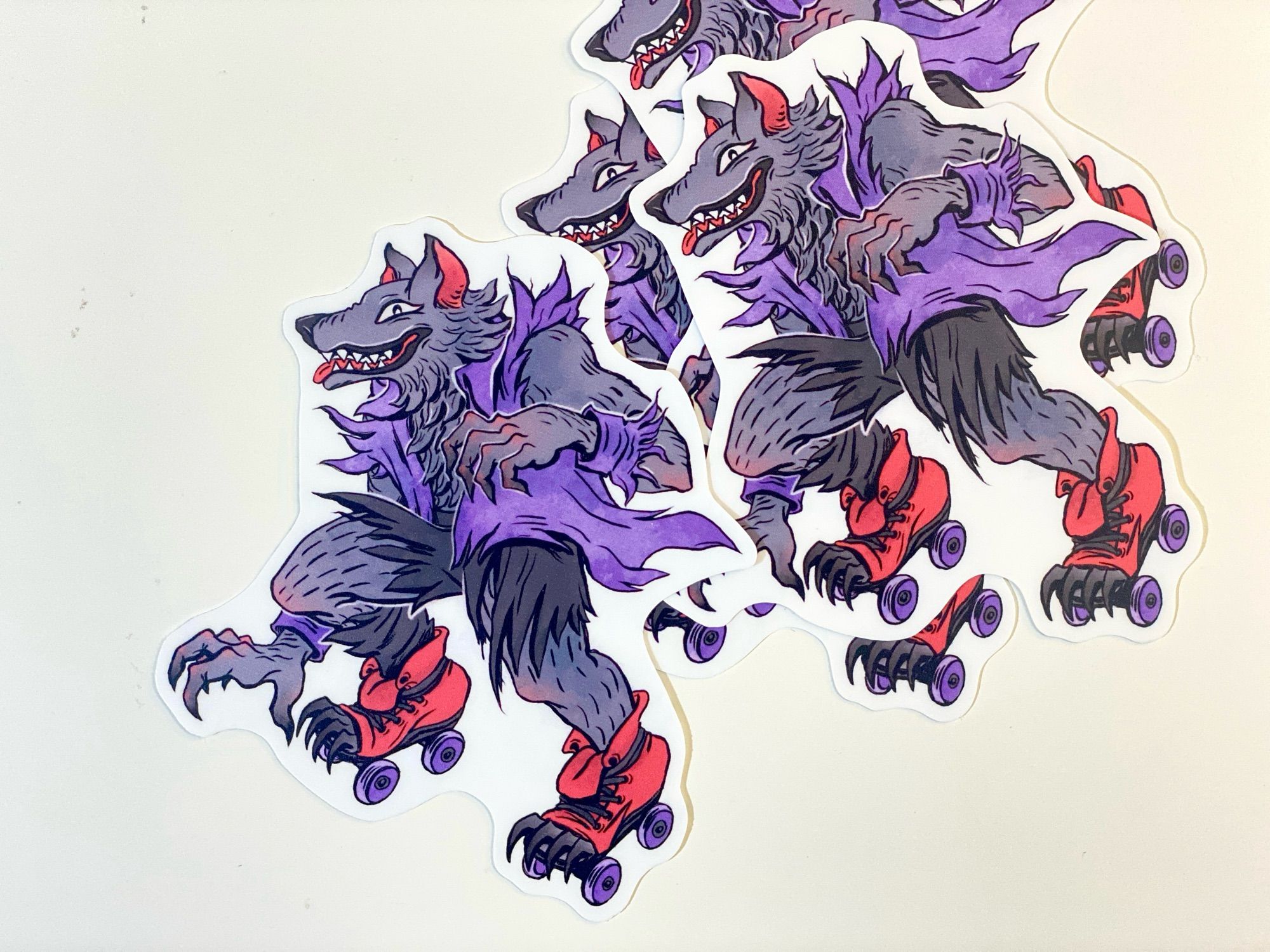 Werewolf rollerskater sticker.