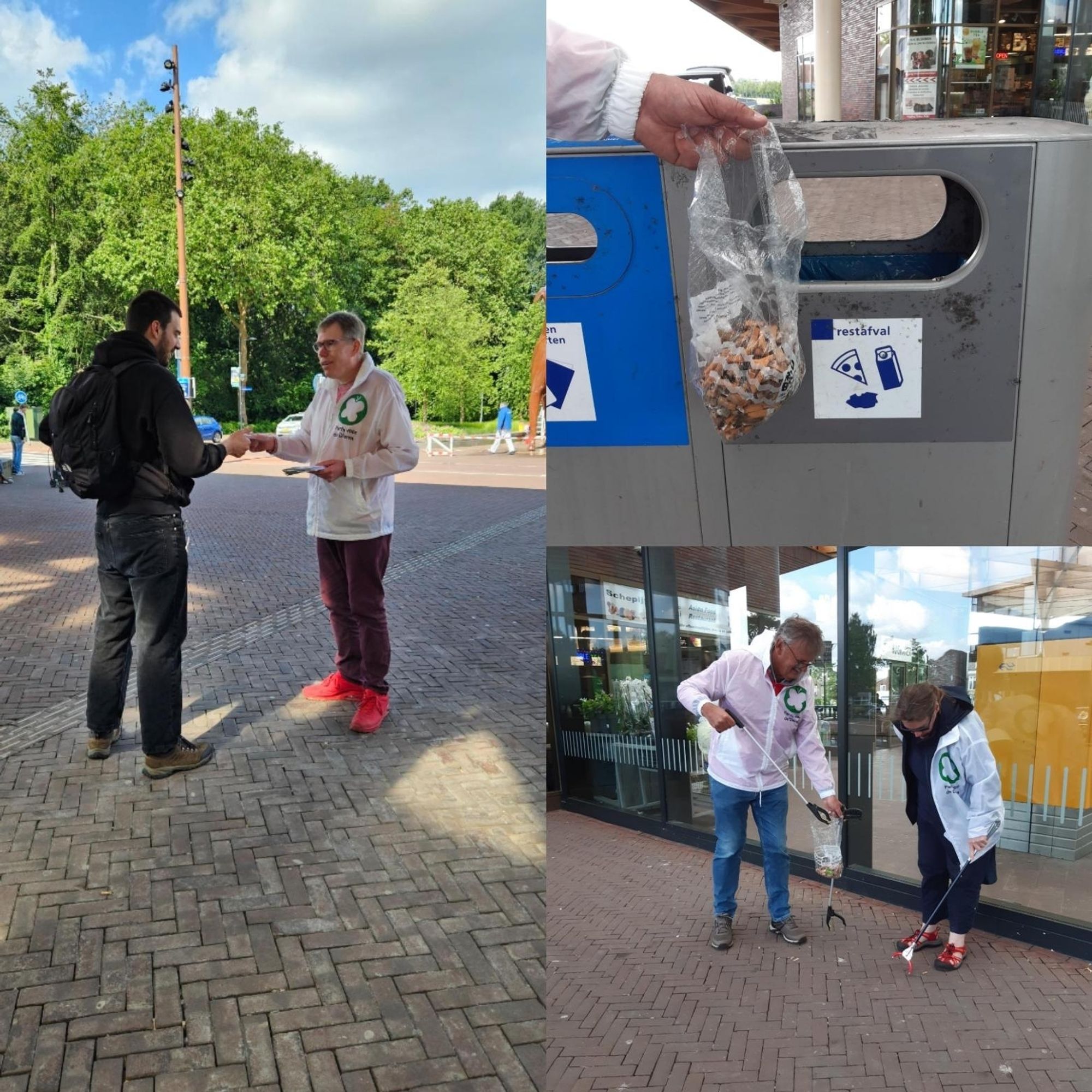 Foto van een broodzak vol met peuken die we vonden bij station Assen.