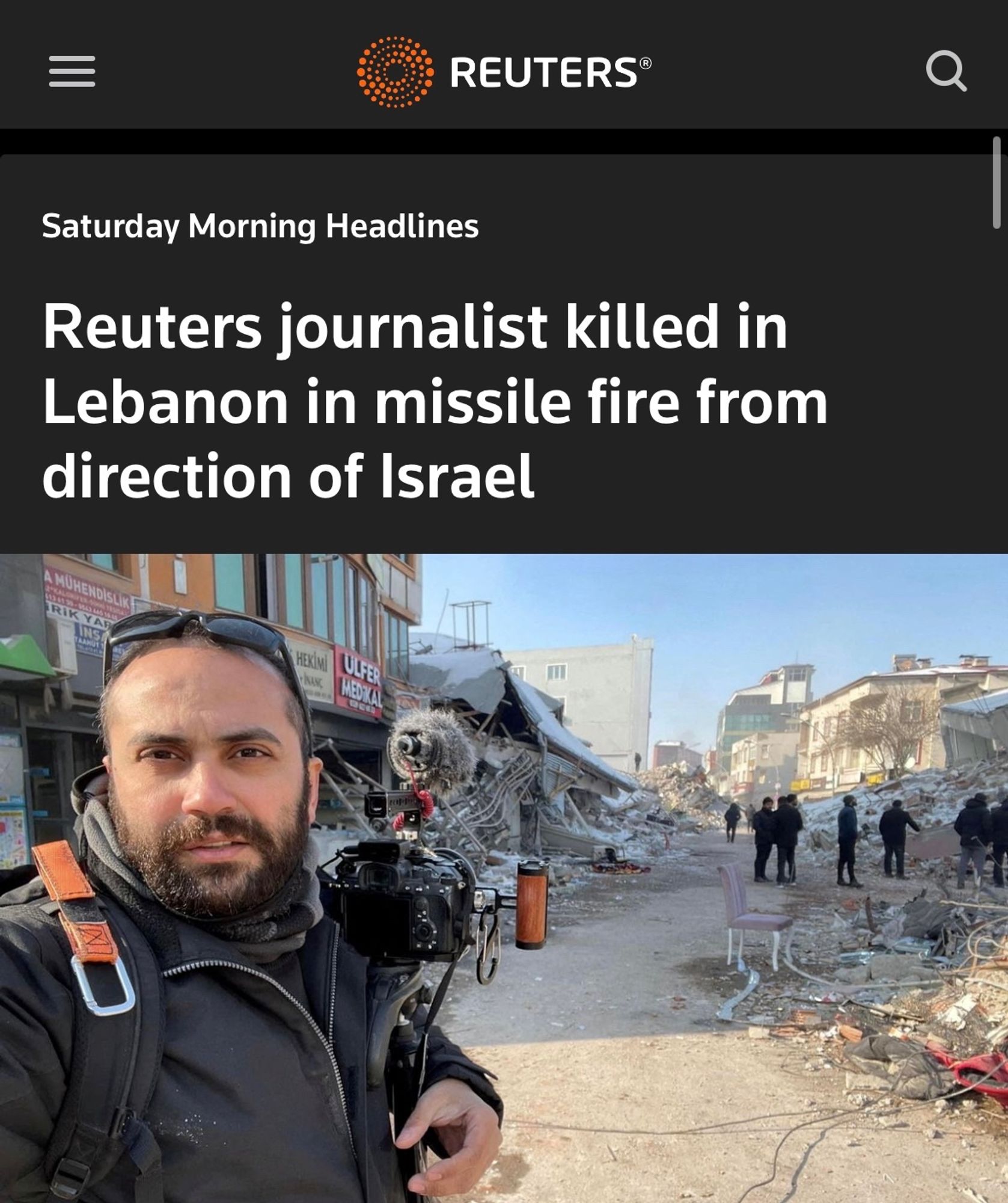 Reuters

Reuters journalist killed in Lebanon in missive fire from direction of Israel