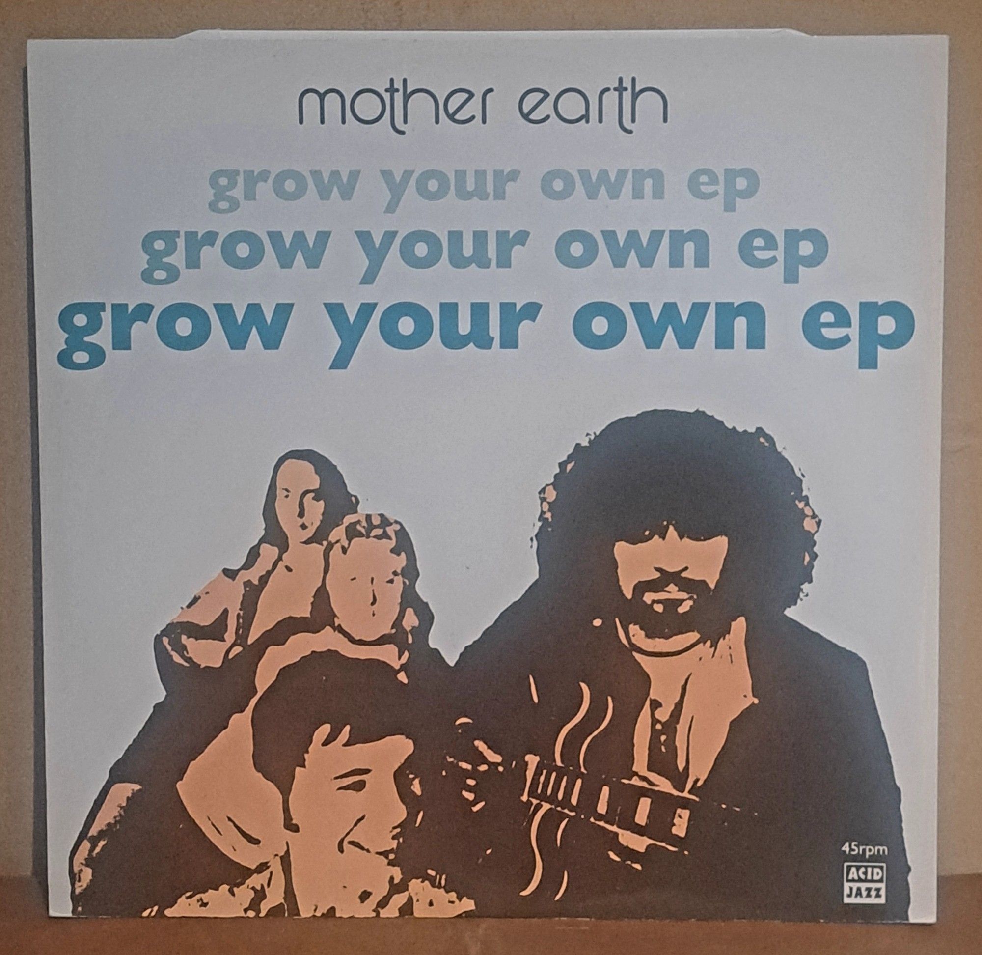 Vinyl cover showing the band in two tone colours