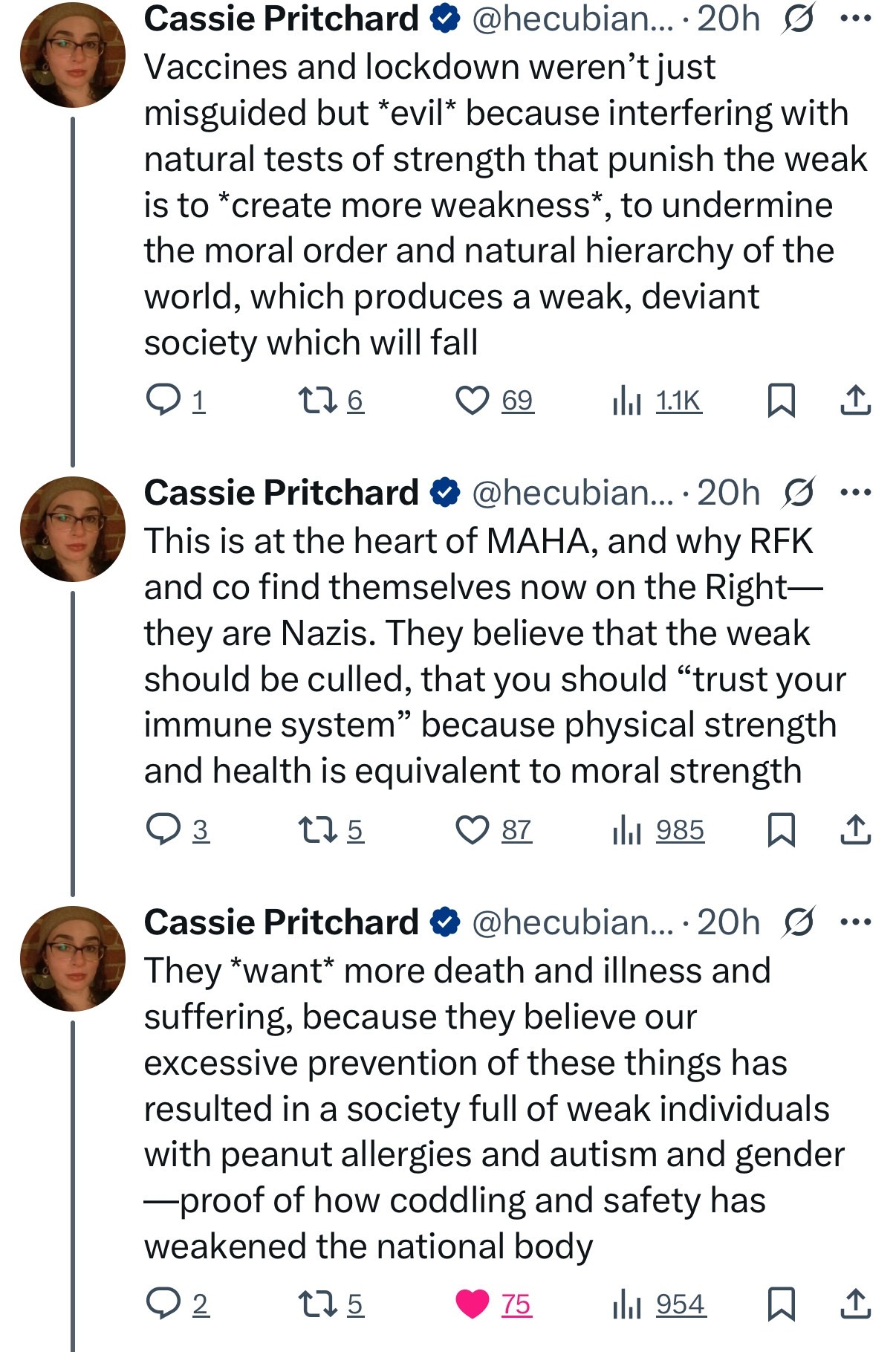 This is at the heart of MAHA, and why RFK and co find themselves now on the Right— they are Nazis. They believe that the weak should be culled, that you should "trust your immune system" because physical strength and health is equivalent to moral strength