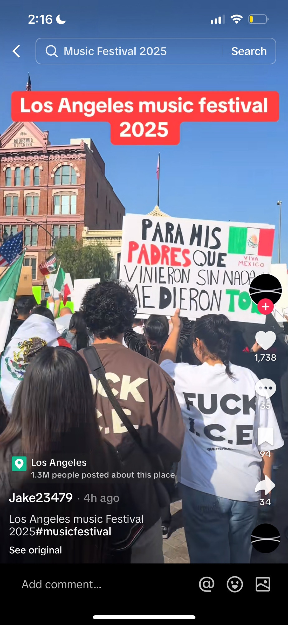 Los Angeles music video header on a clip of protestors holding Mexican flags