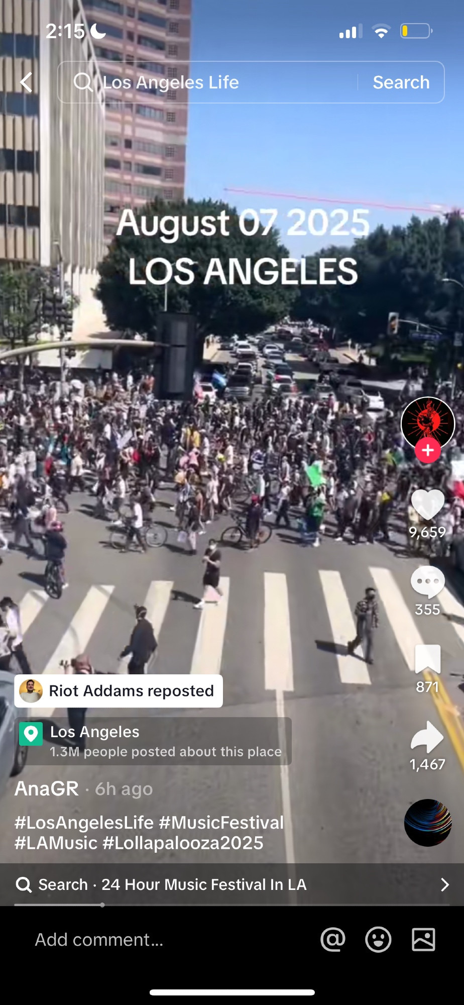 Aug 07 protest til tok video, with a river of protesters in downtown LA