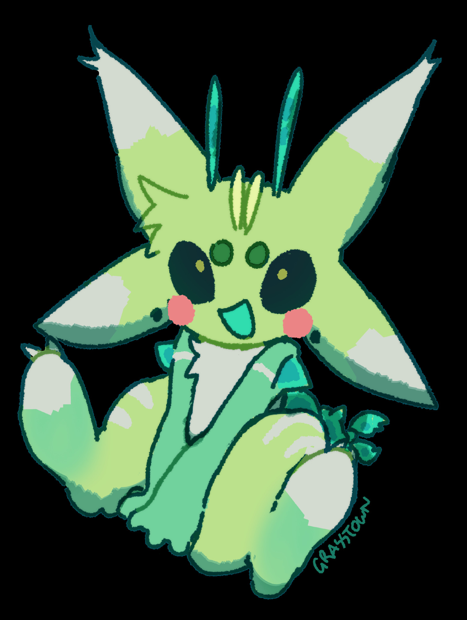 little green alien-bug like furry in chibi style