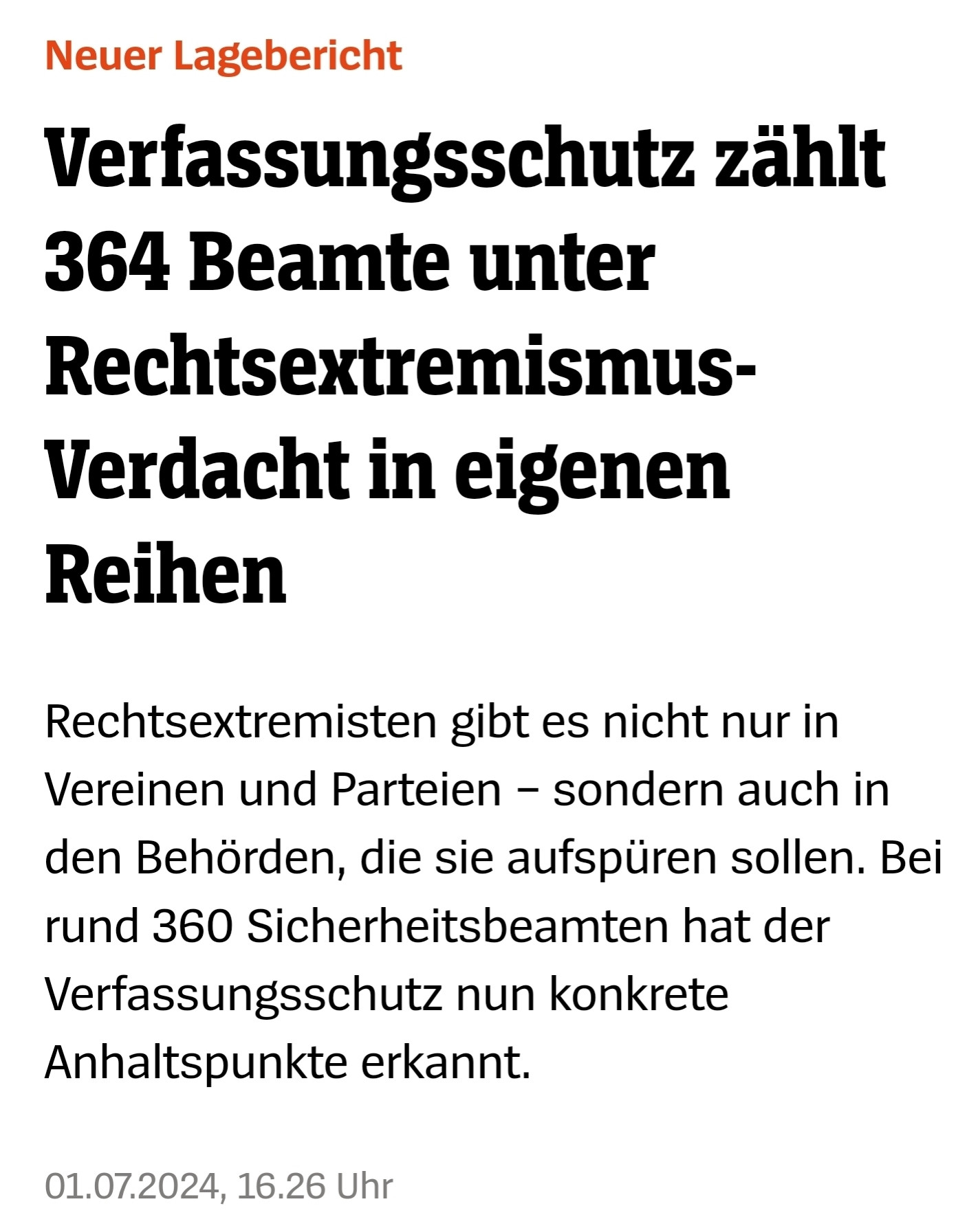 "Verfassungsschutz zählt 364 Beamte unter Rechtsextremismus-Verdacht in eigenen Reihen"