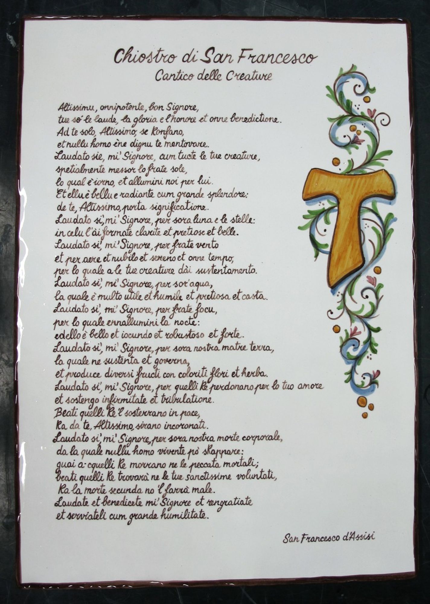 Original text of "Cantico delle Creature" by San Francis of Assisi, in Italian