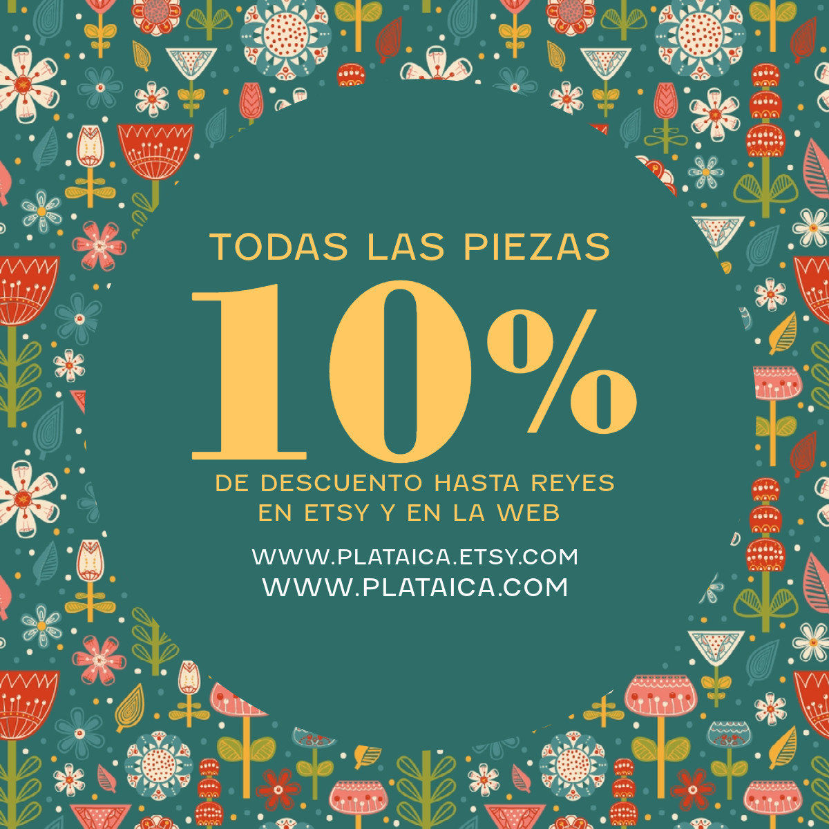 10% de DESCUENTO EN TODAS LAS PIEZAS.
Sin códigos y sin sorteos, directamente en tu carrito. En Etsy y en nuestra web. 

10% DISCOUNT ON ALL PIECES.
No codes and no giveaways, directly in your cart. On Etsy and on our website.