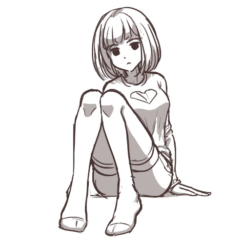 a sketch of a girl sitting on the floor