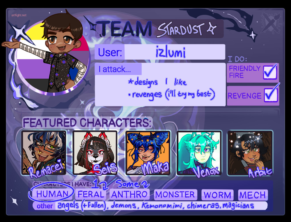 My artfight team card. I am on team stardust.