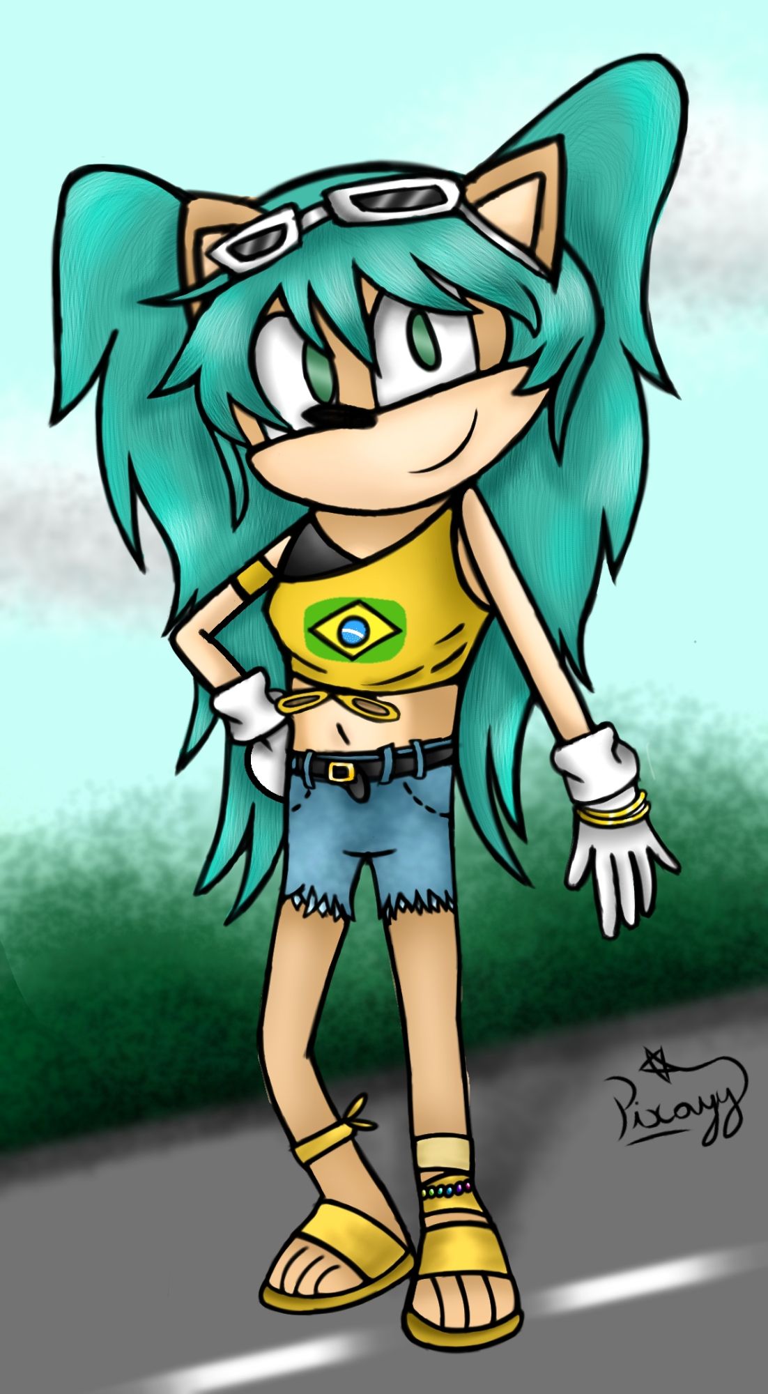 Um desenho da Hatsune Miku brasileira no estilo de Sonic