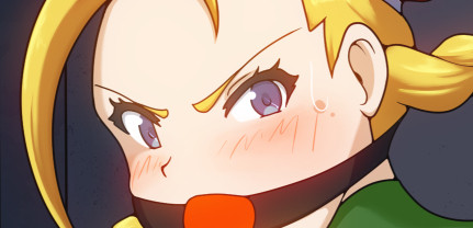 cropped preview - Cammy wearing a ballgag and glaring