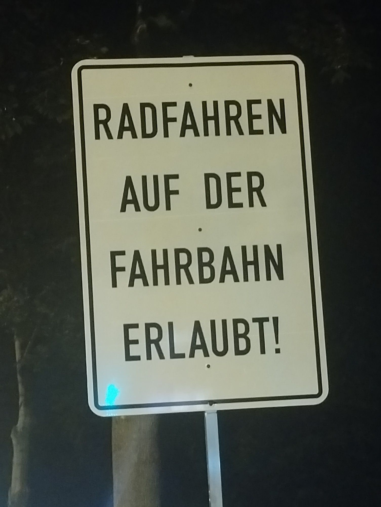 Schild auf dem steht: Radfahren auf der Fahrbahn erlaubt!