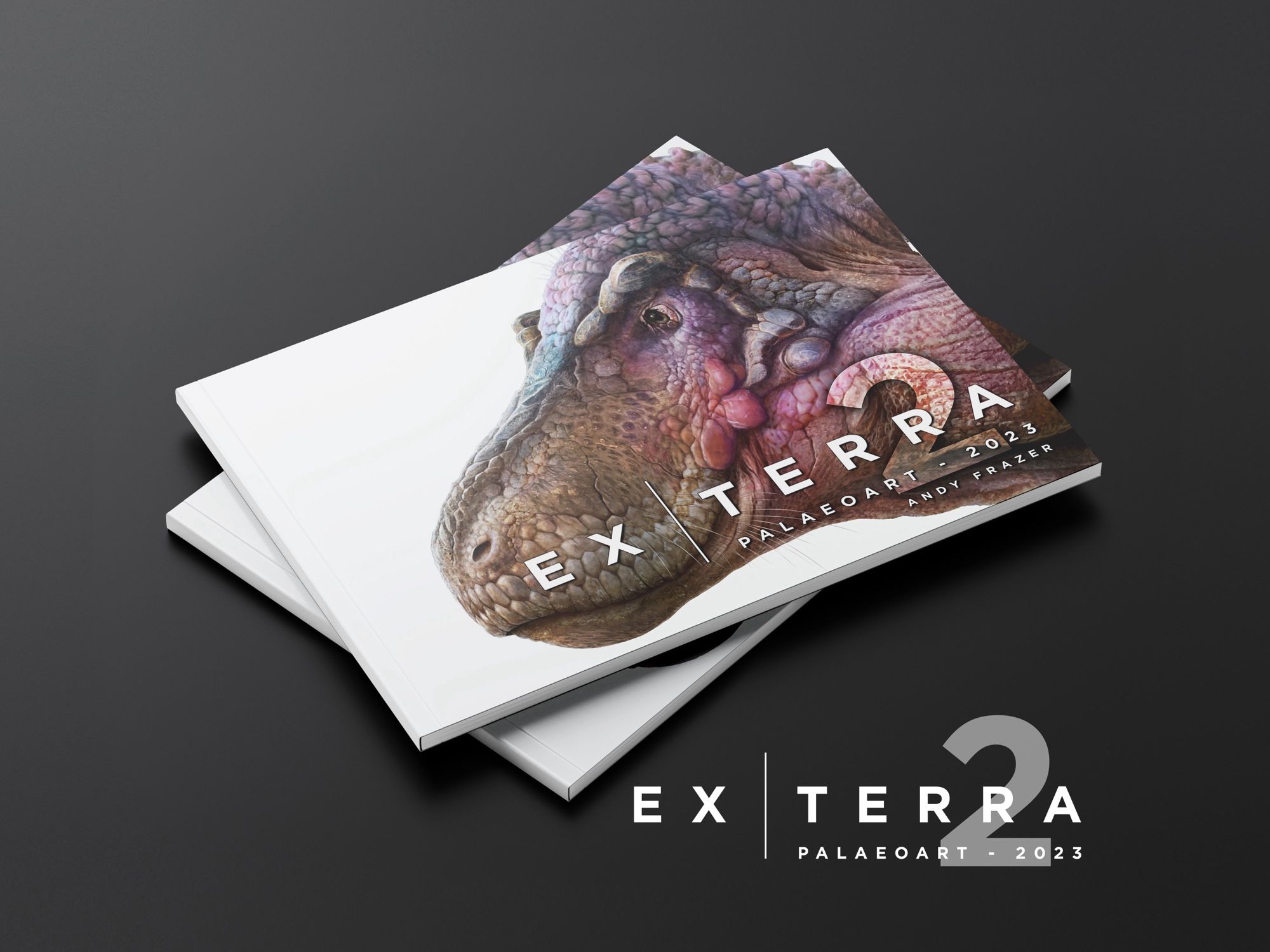 A promotional picture of the Ex|Terra 2 book - a collection of my palaeoart work.