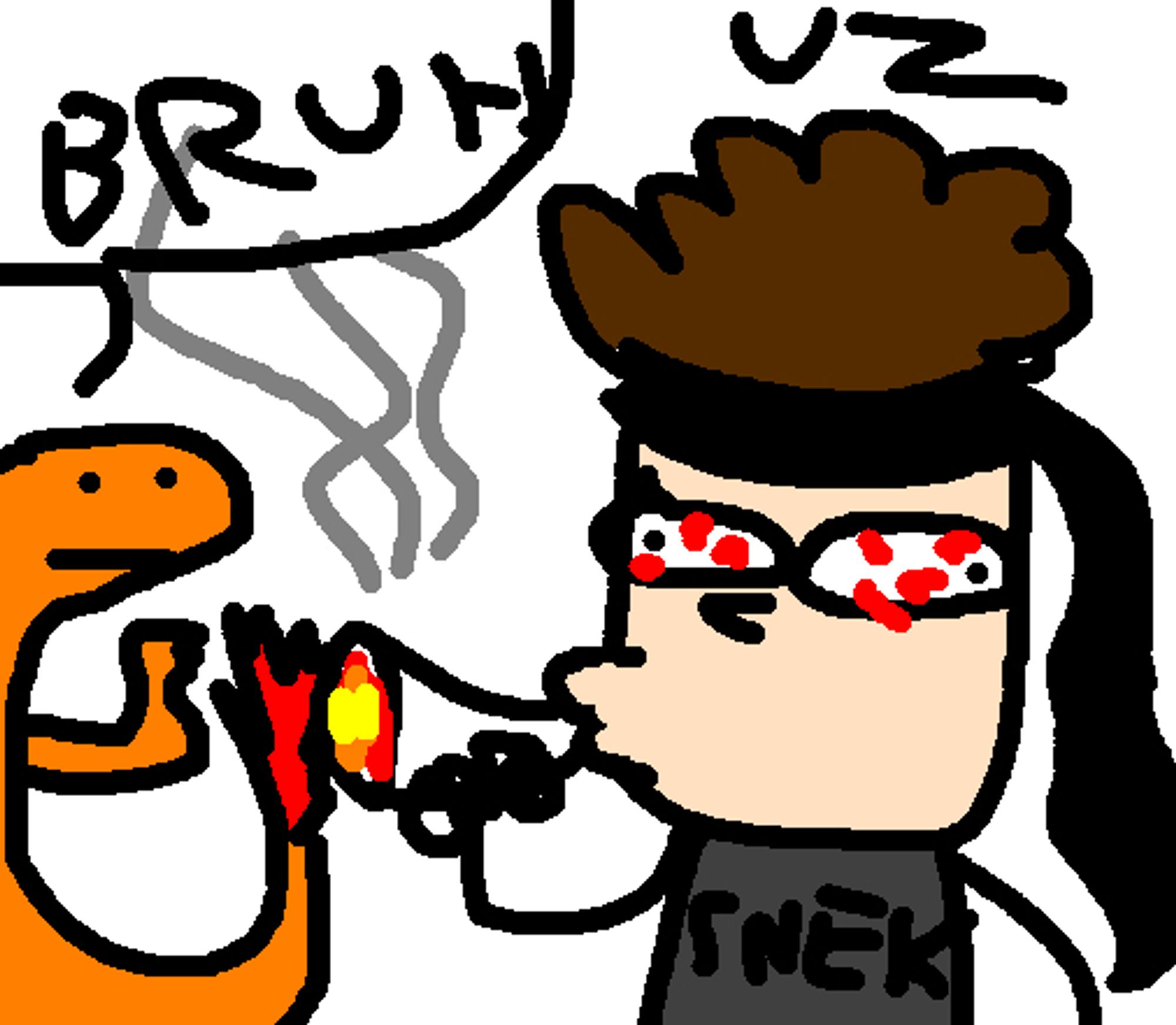 A bad drawing of Solid Snake lighting a blunt with a Charmander's tail