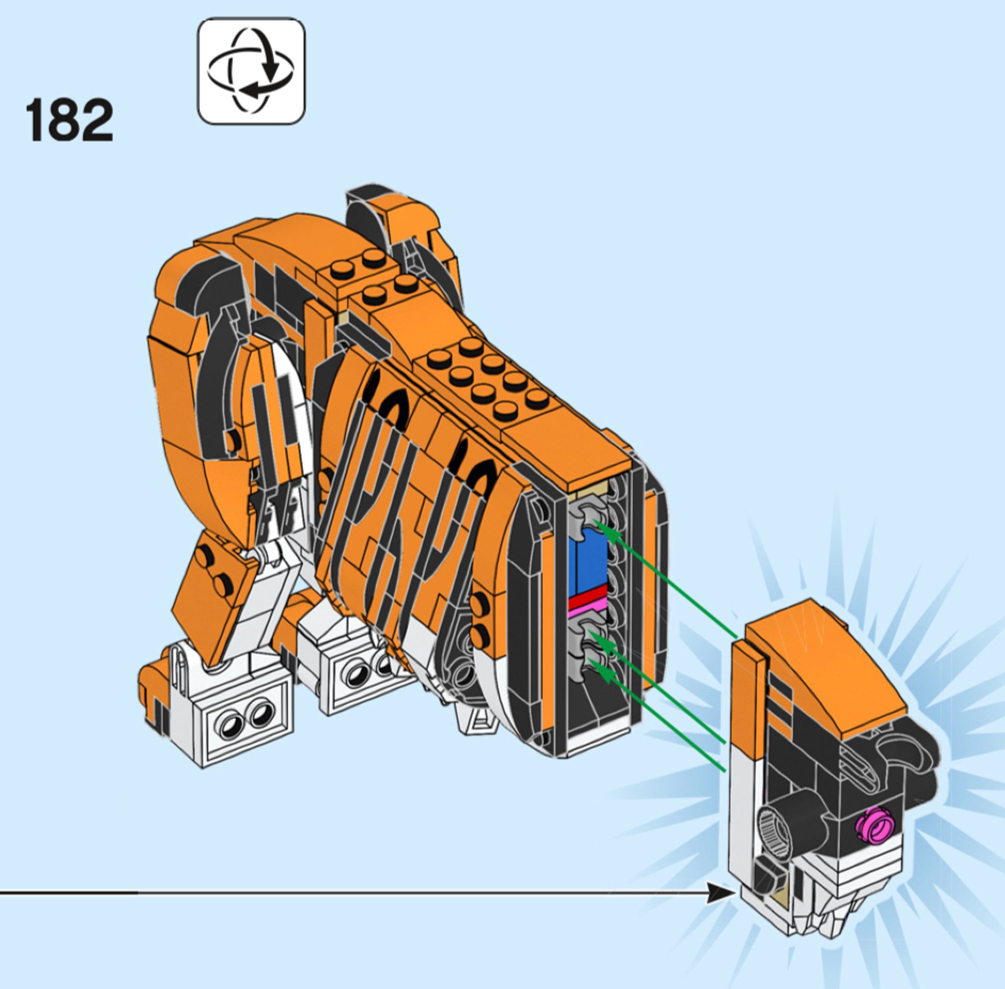 A page of Lego tiger building instructions, step 182: Ass assembly