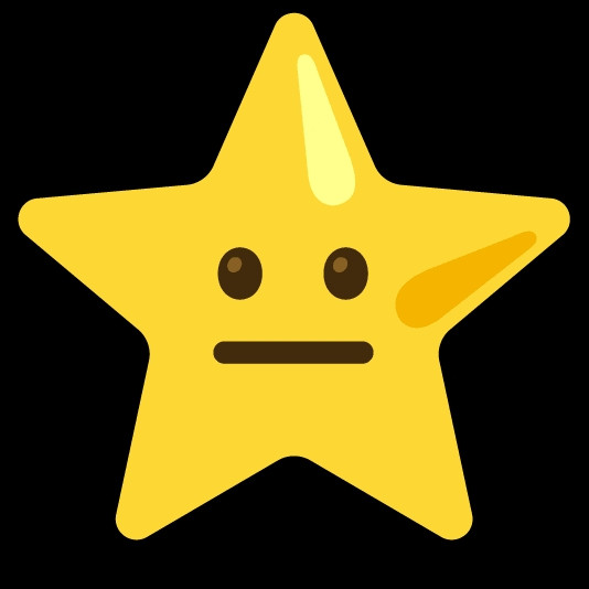 An emoji mashup of a star with a blank stare, straight horizontal mouth