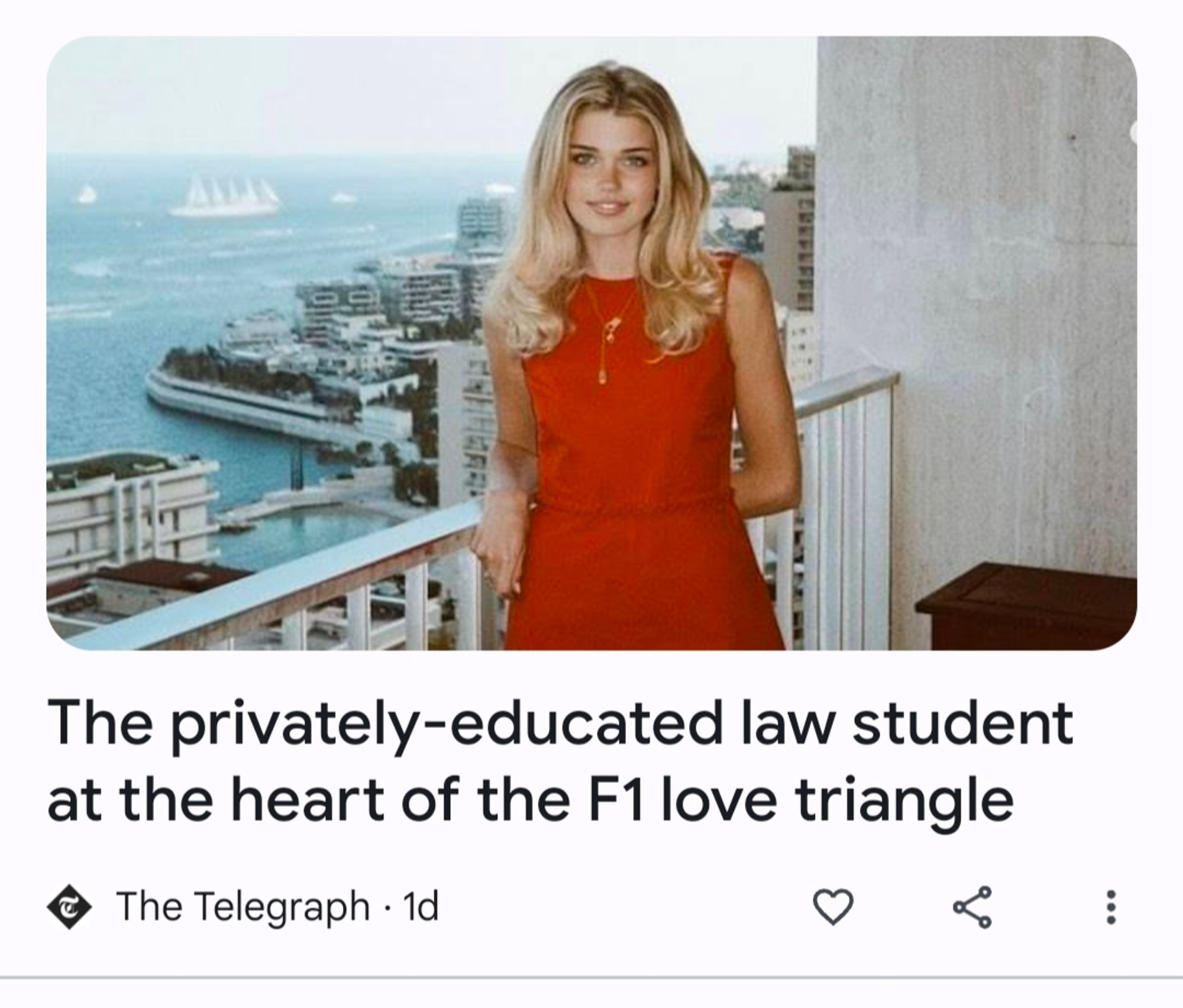 Telegraph sleaze expose on F1 live triangle with a privately educated pretty blonde.