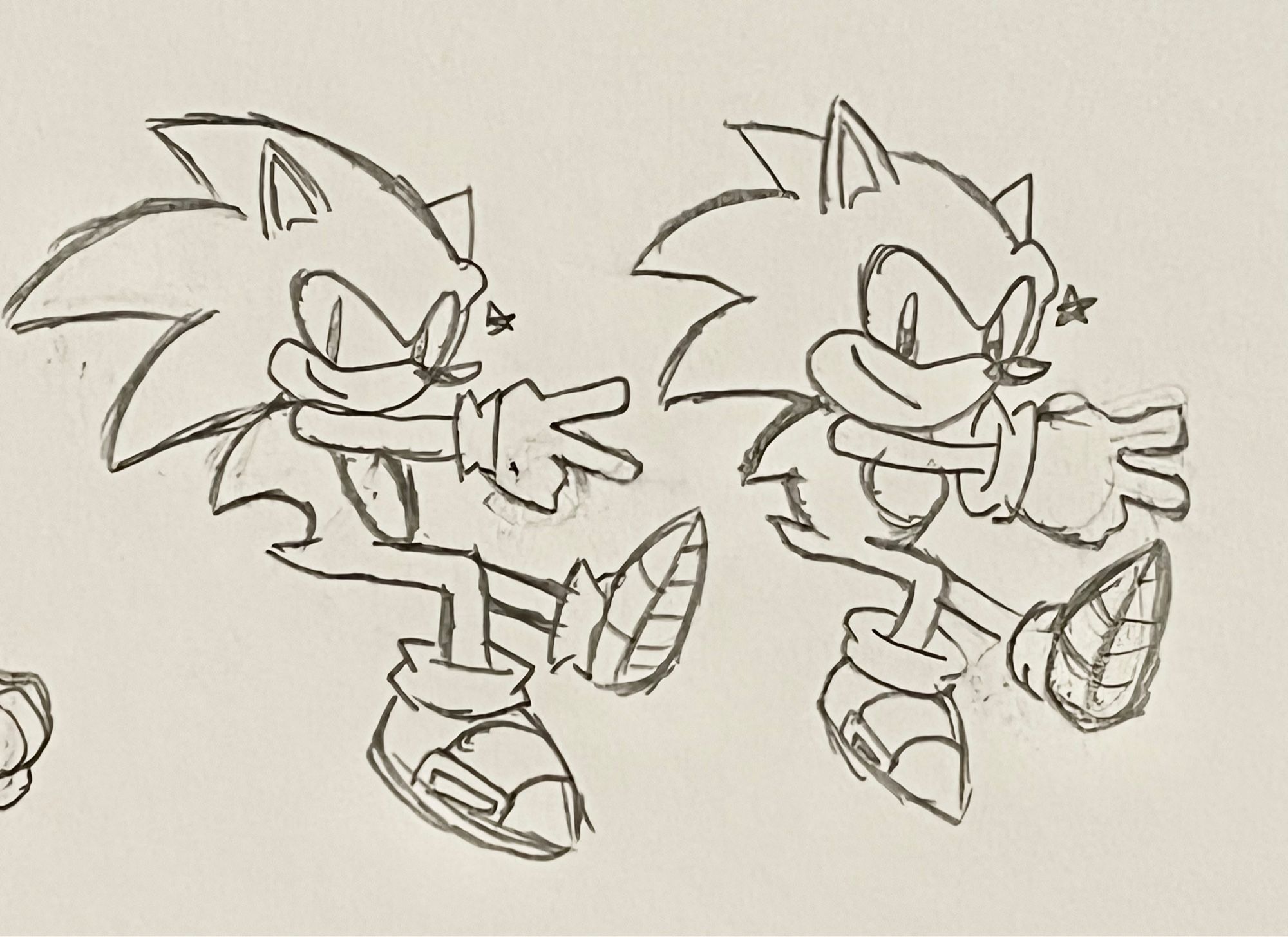 Sonic and Classic Sonic, striking the same pose