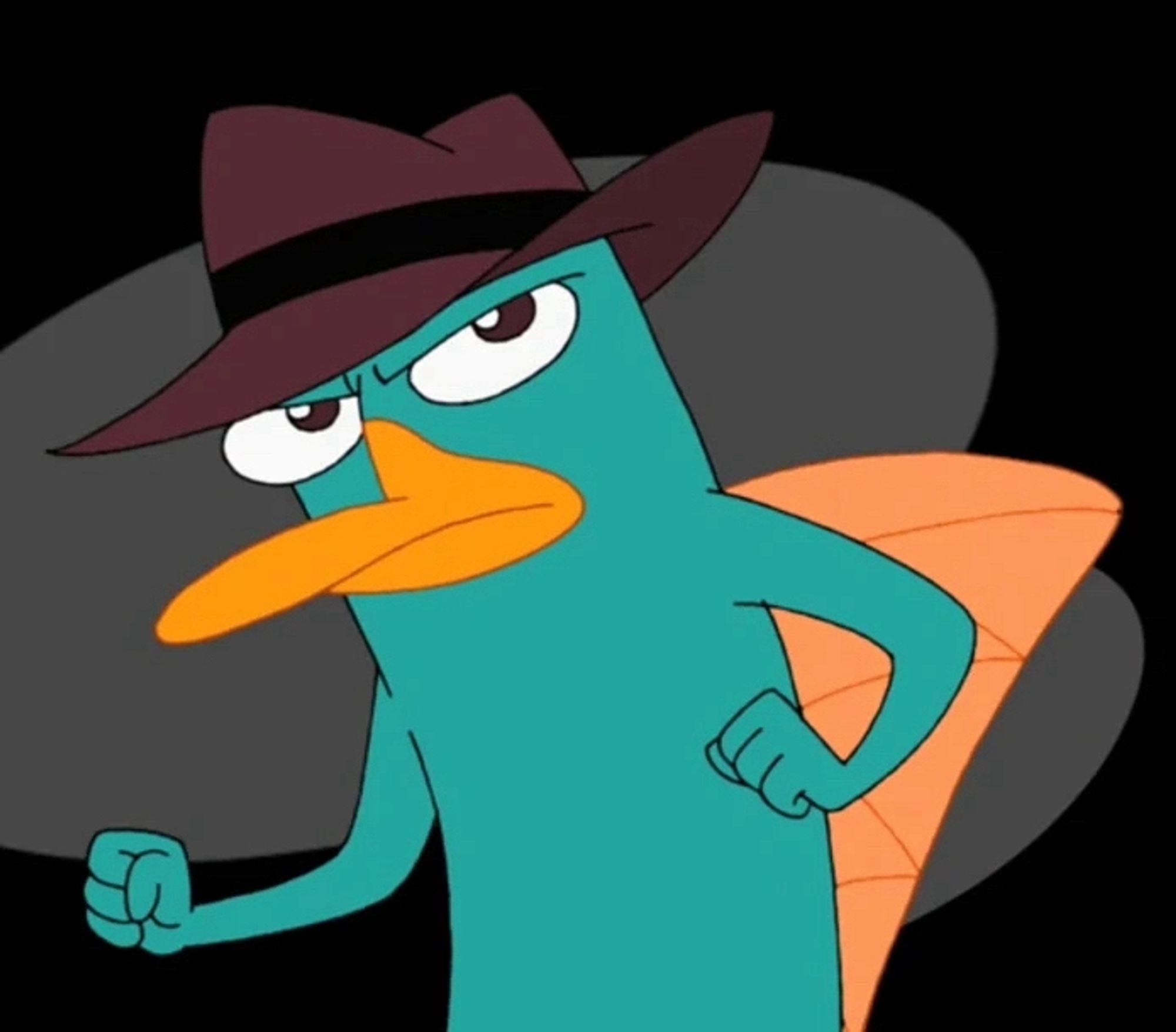 Perry the Platypus from Phineas and Ferb. He is turquoise and wearing a fedora