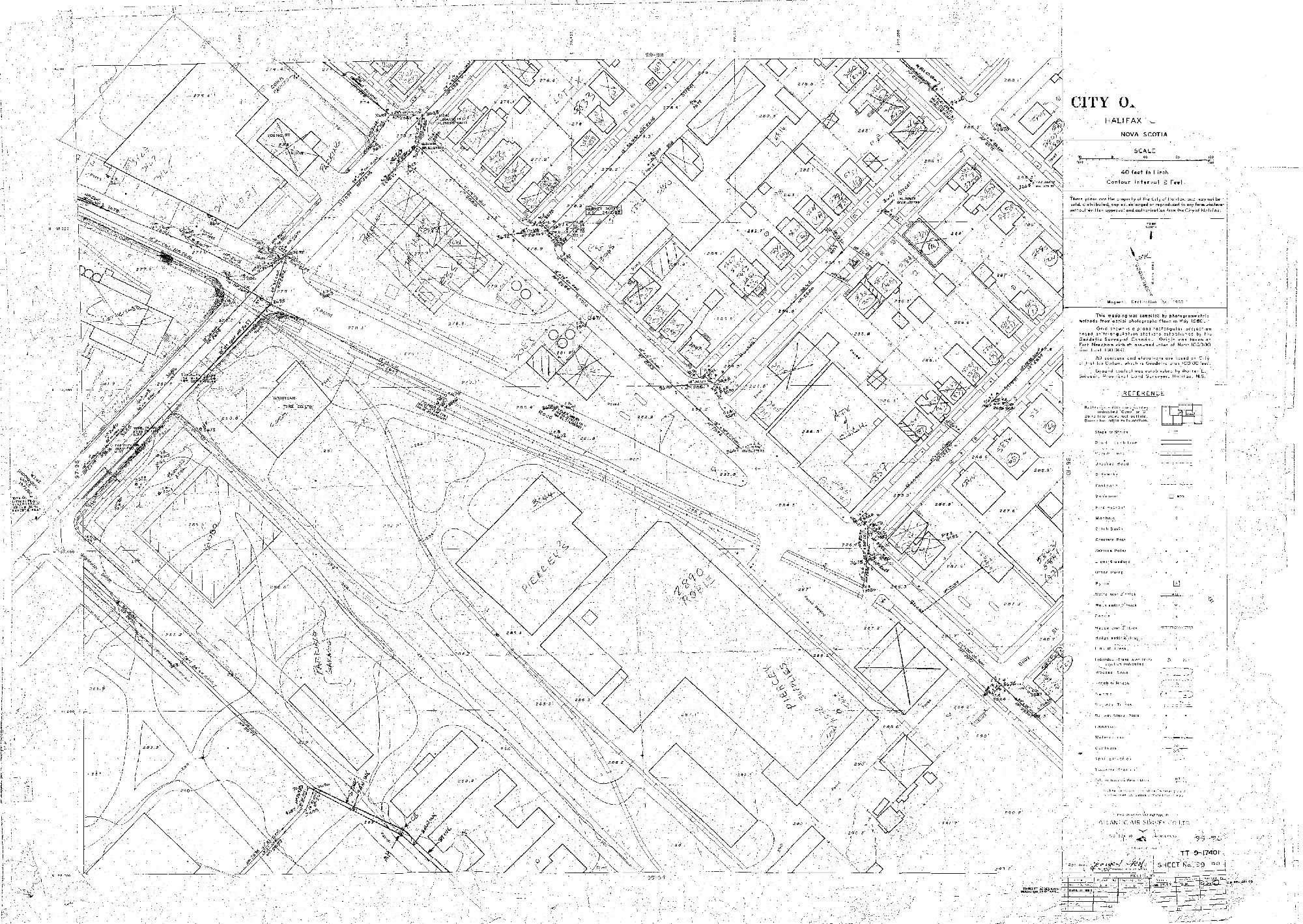 Old 1960s plan of the area around Robie Street and Kempt Road, showing Kempt running farther south than it does today. The plan also shows various railway spur lines.