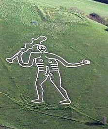 Celtic chalk drawing (of a man) on a hill.