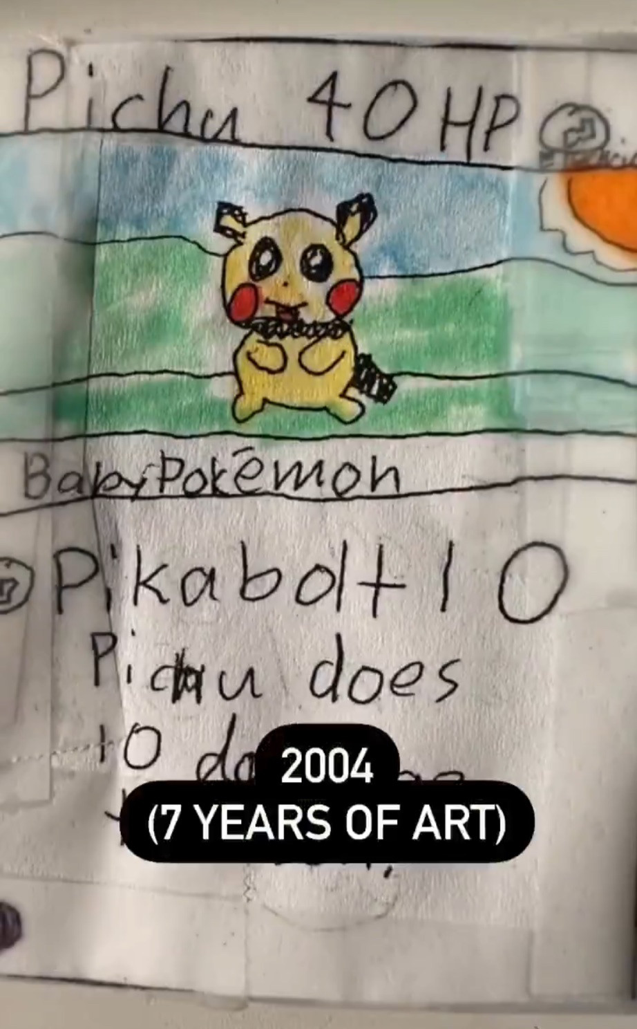 Drawing of Pichu on a sunny day. Text: 2004 (7 years of art)