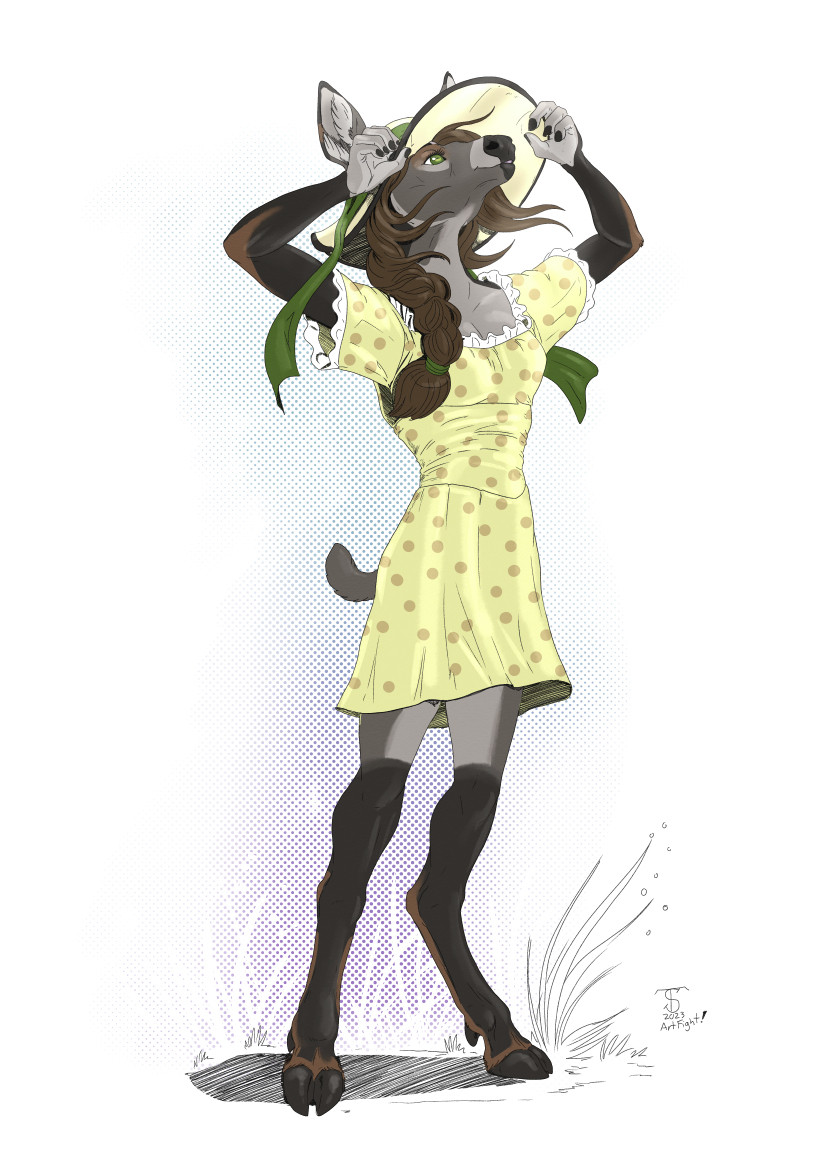 anthro muledeer in a sundress character owned by alexadoe