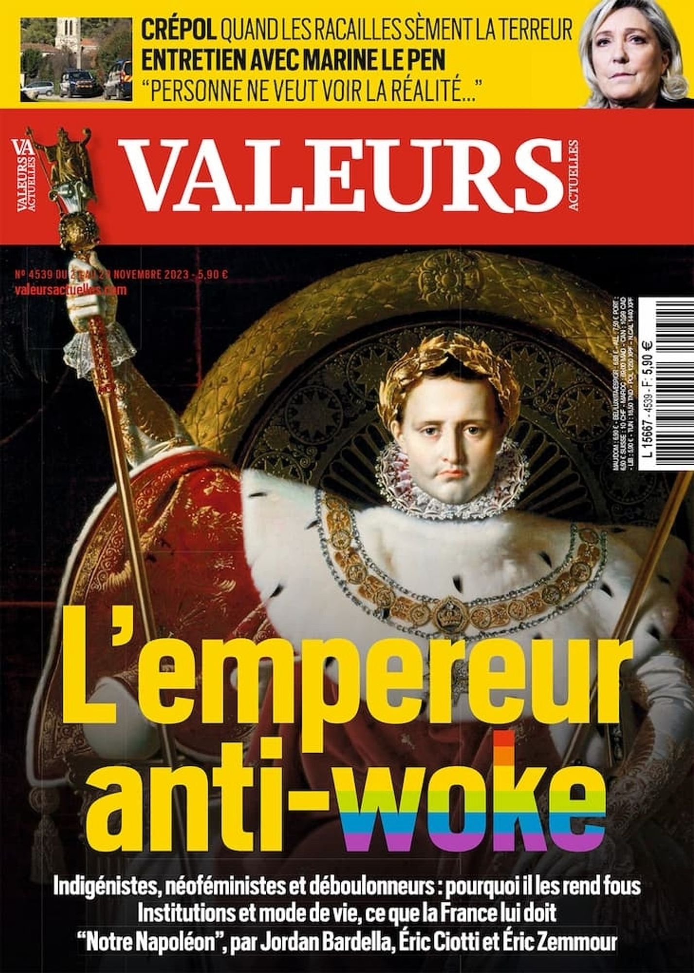 La couverture de Valeurs actuelles titrée "l'empereur anti woke"