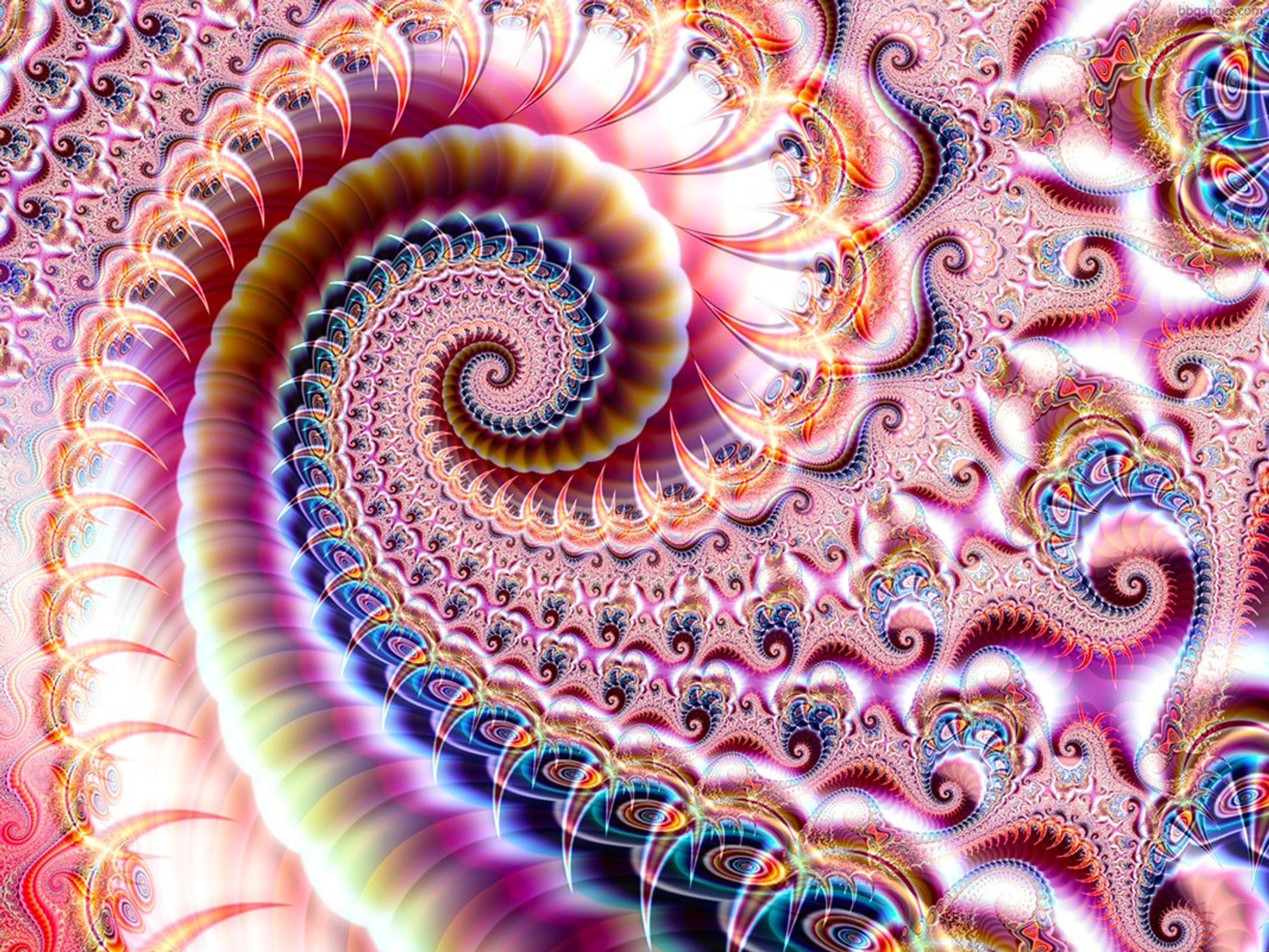 Intricate phoenix fractal spiral with delicate flame-like flickering of curlicue filigree in purple and glowing yellow