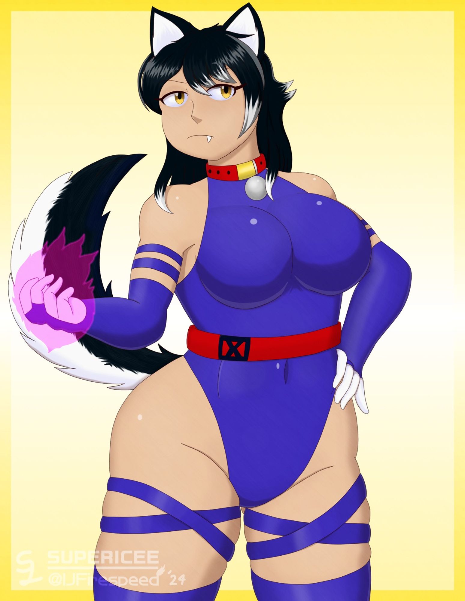 Art of the dog girl, Dawn cosplaying as Psylocke (Marvel vs. look) complete with psychic claws.