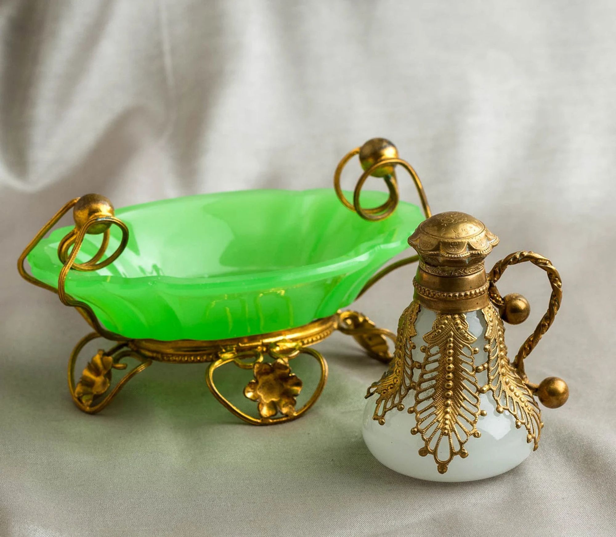 opaline dish and perfume bottle..it's a shaker! oh my GOD.