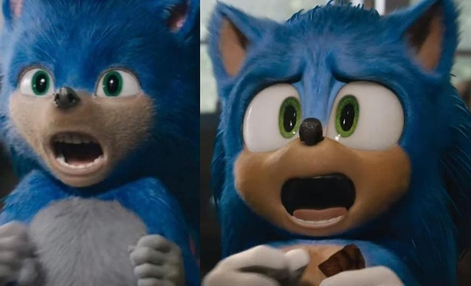 ⬅️ Sonic movie before the protests of fans
- Image: an uncanny Sonic with weird adolescent boy proportions and small eyes

➡️ Sonic movie after the protests of fans
- image: iconic sonic with his beautiful big head and eyes