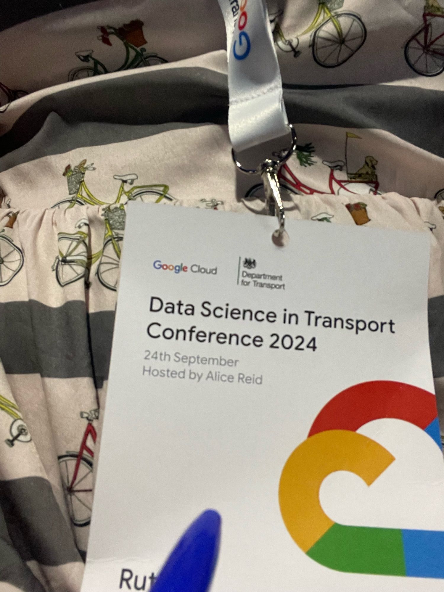 My lanyard and pass for the Data Science in Transport conference 2024.